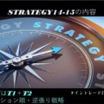 【新版】極意書STRATEGIES~ライントレード20の戦略~ 19 戦略14-15の内容を示すコンパスと戦略の文字が描かれた画像、オンライン学習コースのスリースタータードットジェーピーの関連コンテンツを表現。.